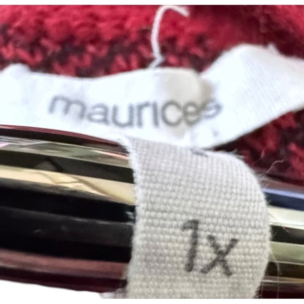 Maurices 1X Cardigan Red Black Buffalo Plaid Longline Open Front Pockets Casual